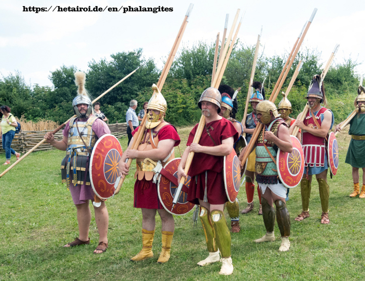 Hetairoi reenactors with sarissa